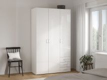 Armoire SPACIO 3 portes 3 tiroirs blanc/blanc brillant