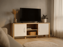 Meuble tv-hifi OLIANNE 2 portes chêne naturel/blanc