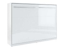Lit mural escamotable CONCEPTION 140x200 cm blanc/blanc brillant (horizontal) avec matelas