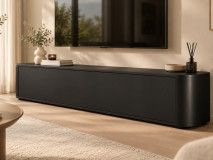 Meuble TV PRINCETON 140 cm noir mat - design arrondi - 1 porte