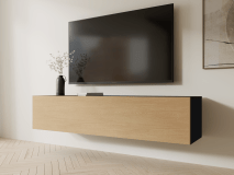 Meuble tv-hifi KINGSTON 1 porte battante 140 cm chêne noir/chêne