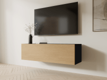 Meuble tv-hifi KINGSTON 1 porte battante 105 cm chêne noir/chêne