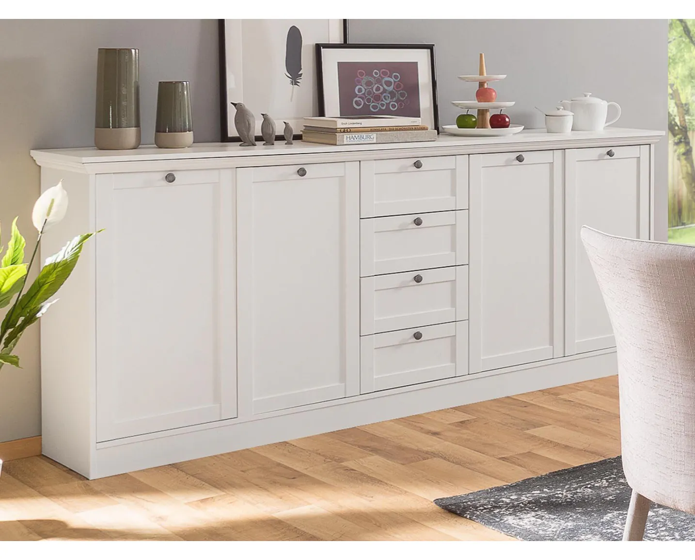 Meuble bar blanc commode buffet campagnard style en bois avec portes et