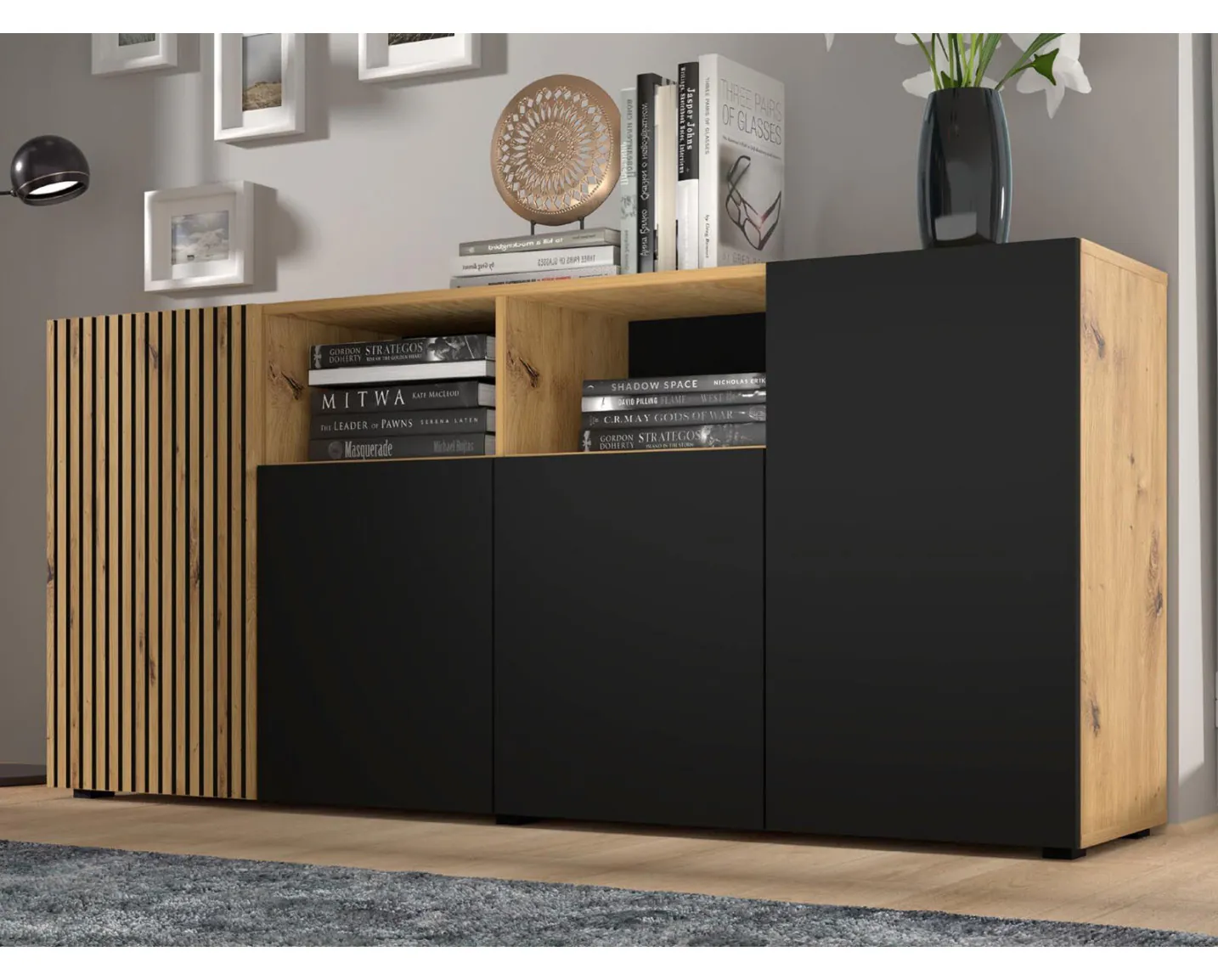 Buffet Noir 90x34x80 Cm En Bois D'Ingénierie - Meuble De Rangement Salon