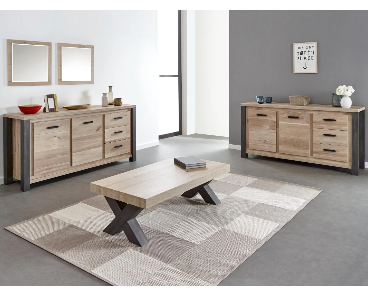 Buffet Haut BUT 3 Portes 2 Tiroirs - Couleur Chêne Blanchi - Neuf