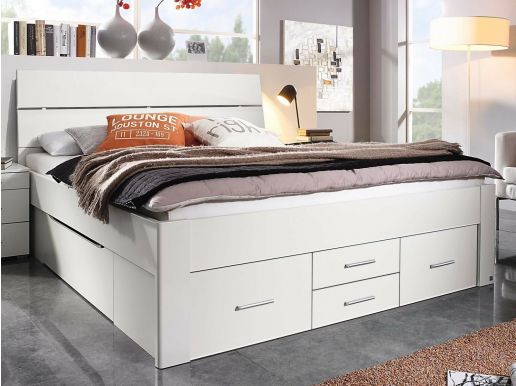 Lit SCARLETT 160x200 cm blanc avec six tiroirs avec tête de lit sans led