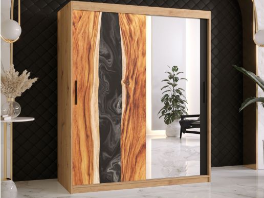 Armoire RESINA 2 portes coulissantes 150 cm chêne artisan avec miroir