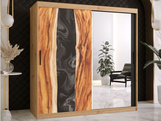 Armoire RESINA 2 portes coulissantes 180 cm chêne artisan avec miroir