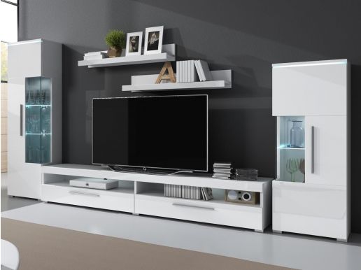 Mur tv-hifi INDIRA 01 4 portes blanc/blanc brillant