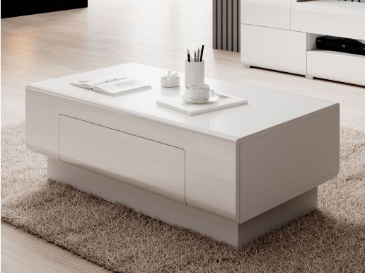 Table basse rectangulaire TOMASSON 110 cm blanc/blanc brillant