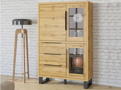 Vitrine HALO 3 portes 3 tiroirs chêne wotan
