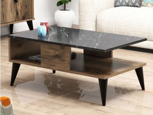 Table basse rectangulaire LYSIANNE 90 cm marbre/noyer