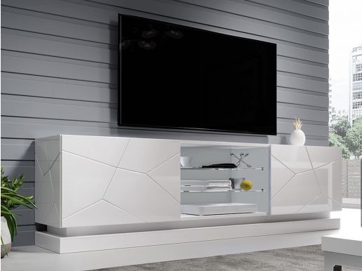 Meuble tv-hifi AGNOS 2 portes 200 cm blanc/blanc brillant sans led