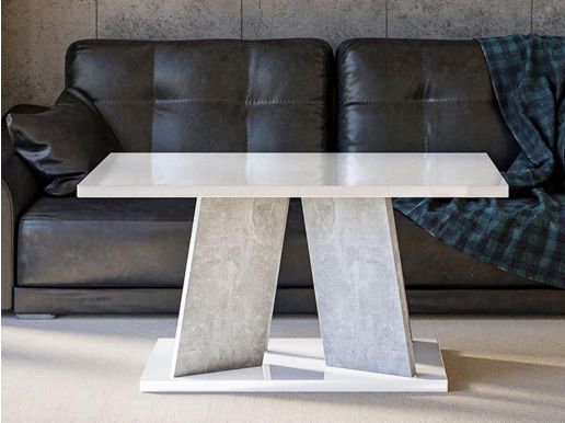 Table basse rectangulaire MUFFALO 110 cm blanc brillant/béton