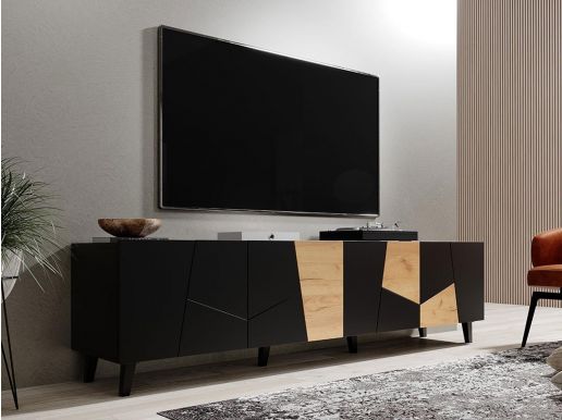 Meuble tv-hifi ICARDI 4 portes noir/chêne artisan