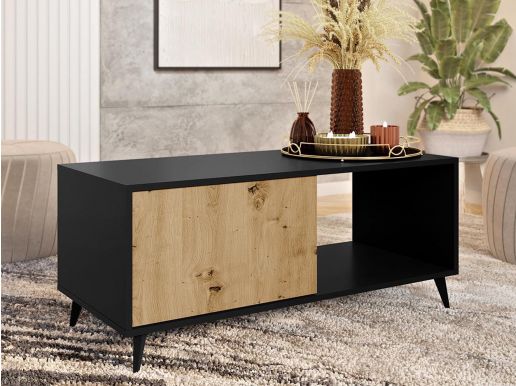 Table basse rectangulaire OVERMARS noir/chêne artisan