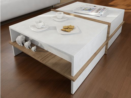 Table basse rectangulaire PLUTO 90 cm blanc/noyer