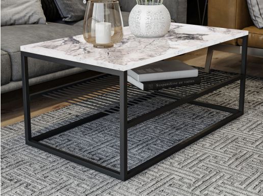Table basse rectangulaire ASIRI 95 cm blanc/noir
