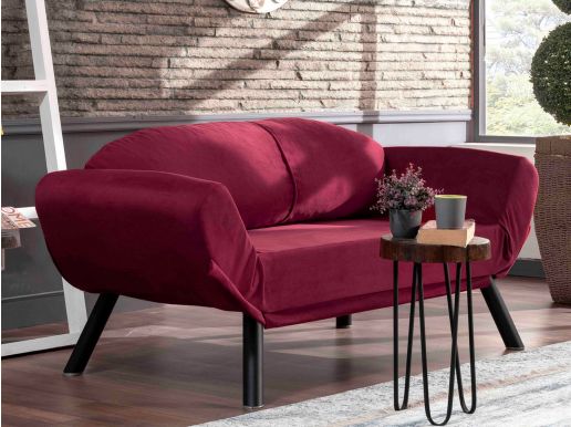 Canapé convertible GENNARO 2 places tissu rouge