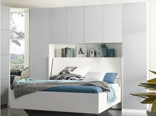 Pont de lit ELVIS 140 cm gris soie/blanc avec armoires à porte pleine