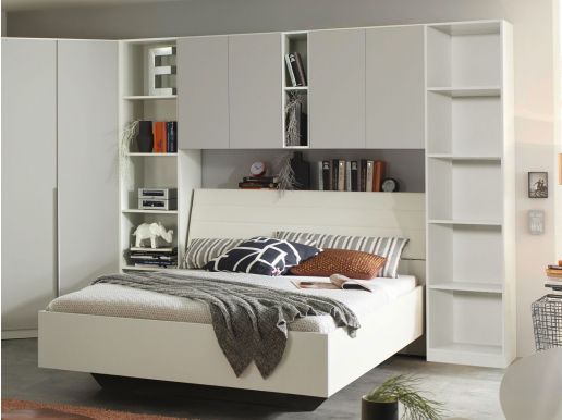 Pont de lit ELVIS 160 cm gris soie/blanc avec bibliothèques