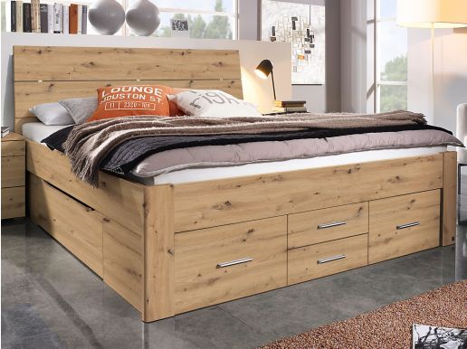 Lit SCARLETT 160x200 cm chêne artisan avec six tiroirs avec tête de lit sans led