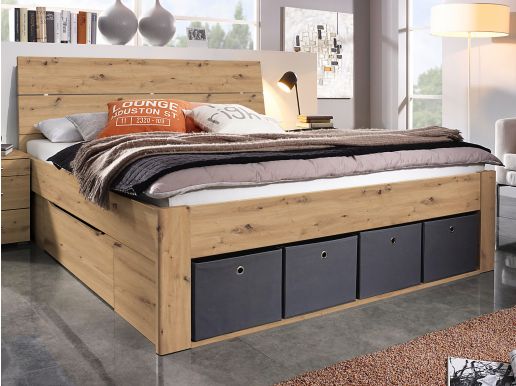 Lit SCARLETT 180x200 cm chêne artisan avec caisses de rangement avec tête de lit sans led