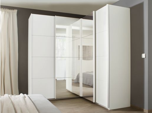 Armoire d'angle QUASI 4 portes blanc avec miroir