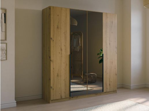 Armoire SKILAMOTA 4 portes chêne artisan avec miroir