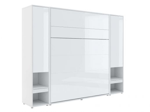 Lit mural escamotable CONCEPTION PRO 160x200 cm blanc/blanc brillant (vertical) avec armoires