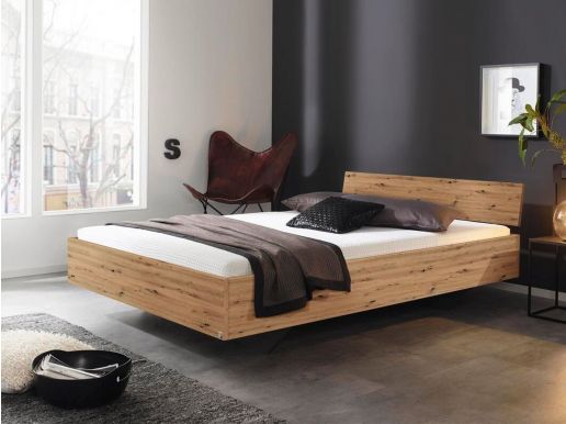 Lit IXANA 140x200 cm chêne artisan avec tête de lit sans matelas avec sommier