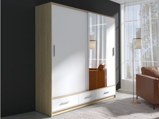 Armoire PORTOBELLO 2 portes coulissantes 180 cm blanc/chêne sonoma