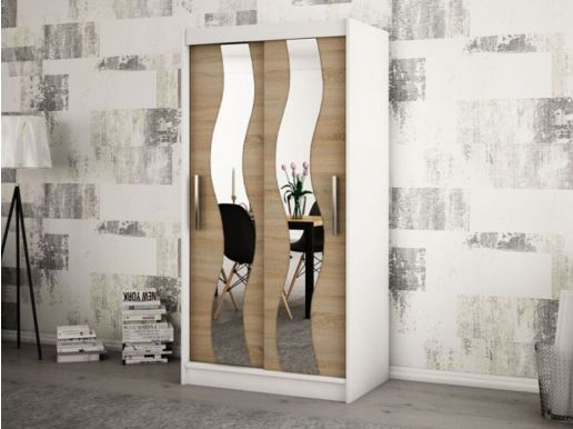 Armoire SEWITE 2 portes coulissantes 100 cm blanc/sonoma