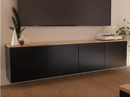 Meuble tv-hifi LUCO 4 portes 180 cm chêne brillant/noir mat