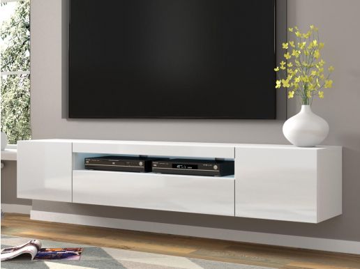 Meuble tv-hifi AUREO 3 portes 200 cm blanc/blanc brillant sans led