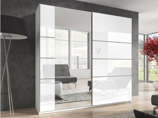 Armoire BLURRY 2 portes coulissantes 220 cm blanc/blanc laqué avec miroir