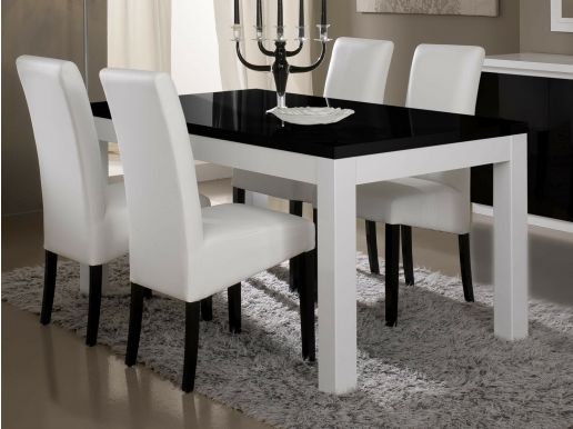 Table repas ROMEO 190 blanc laque/noir laque