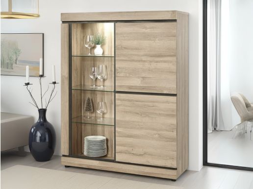 Vitrine MARNOIX 3 portes chêne français avec led