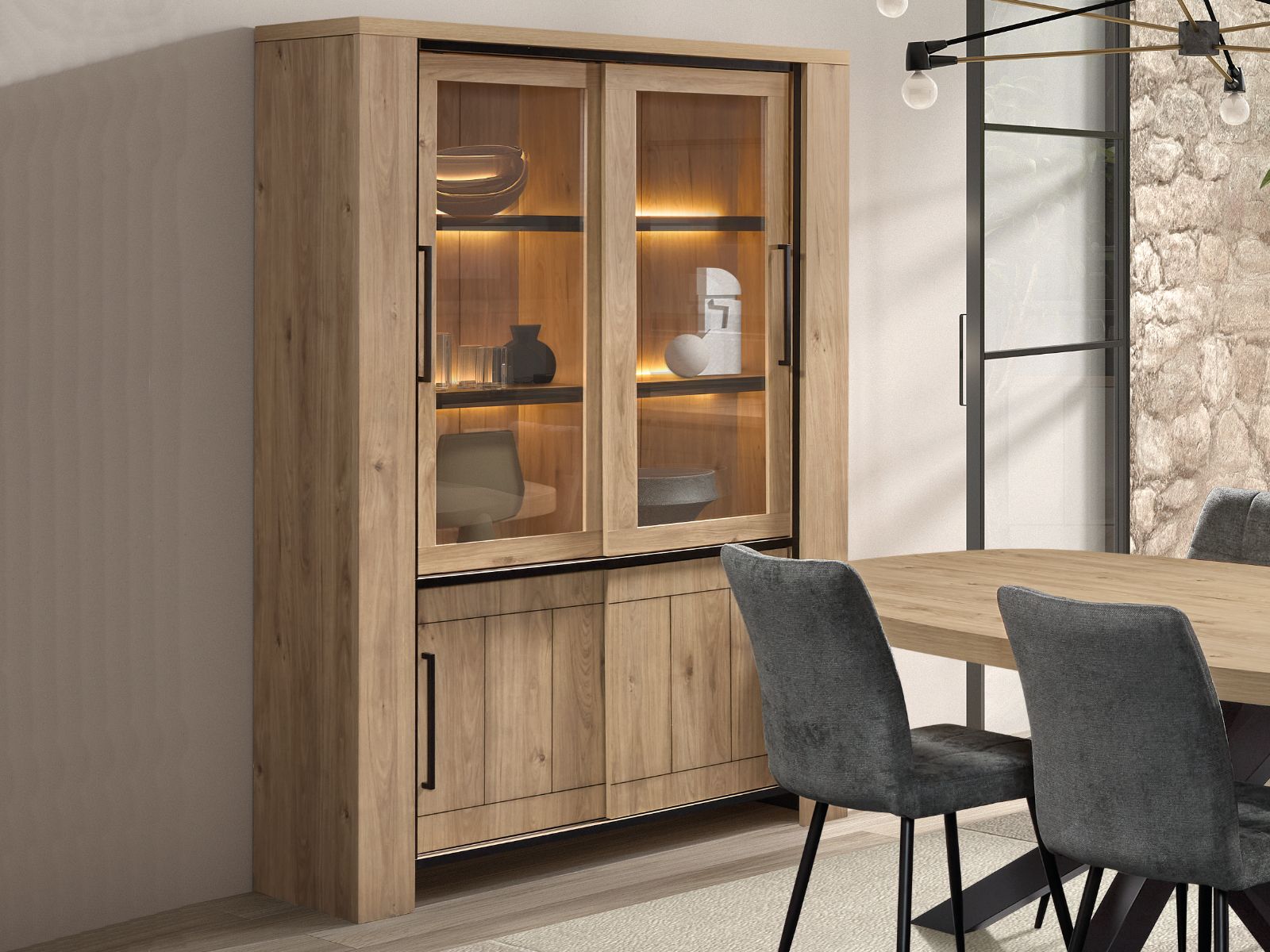 Vitrine URGOT 4 portes chêne castle