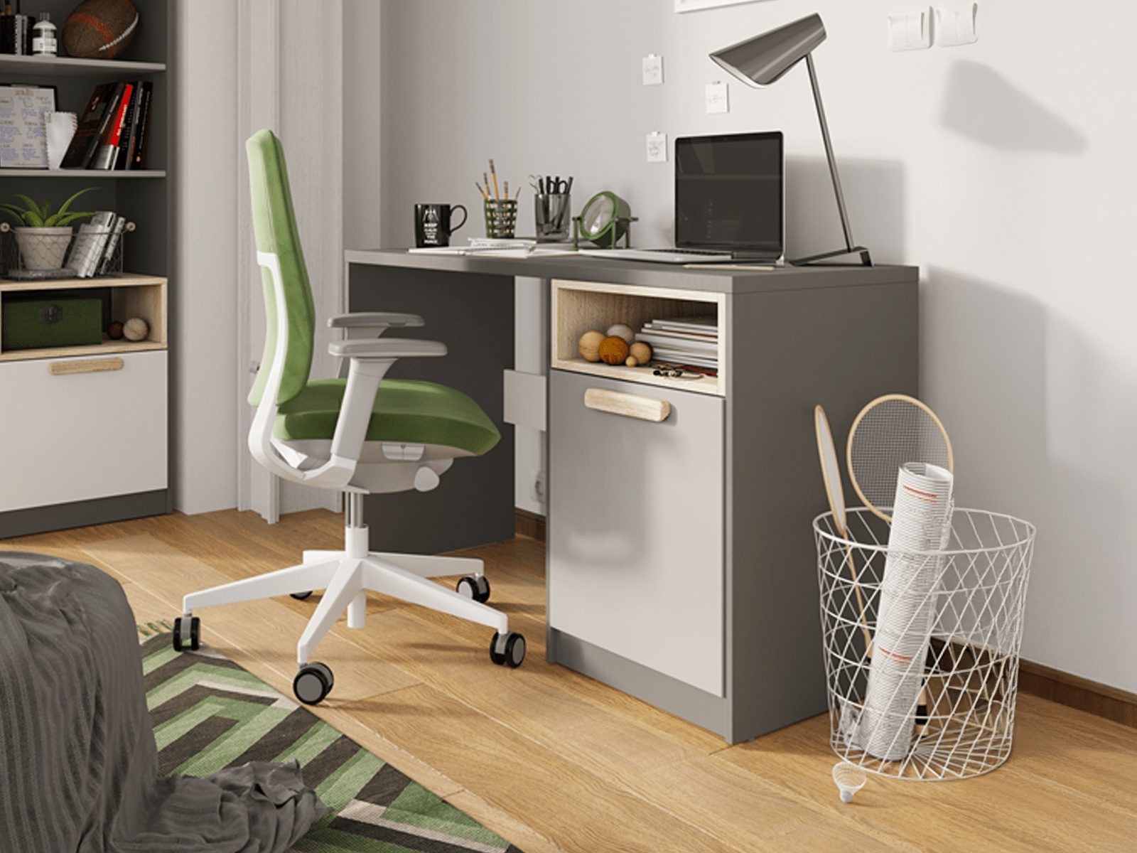 Bureau PIKA 1 porte blanc/gris clair