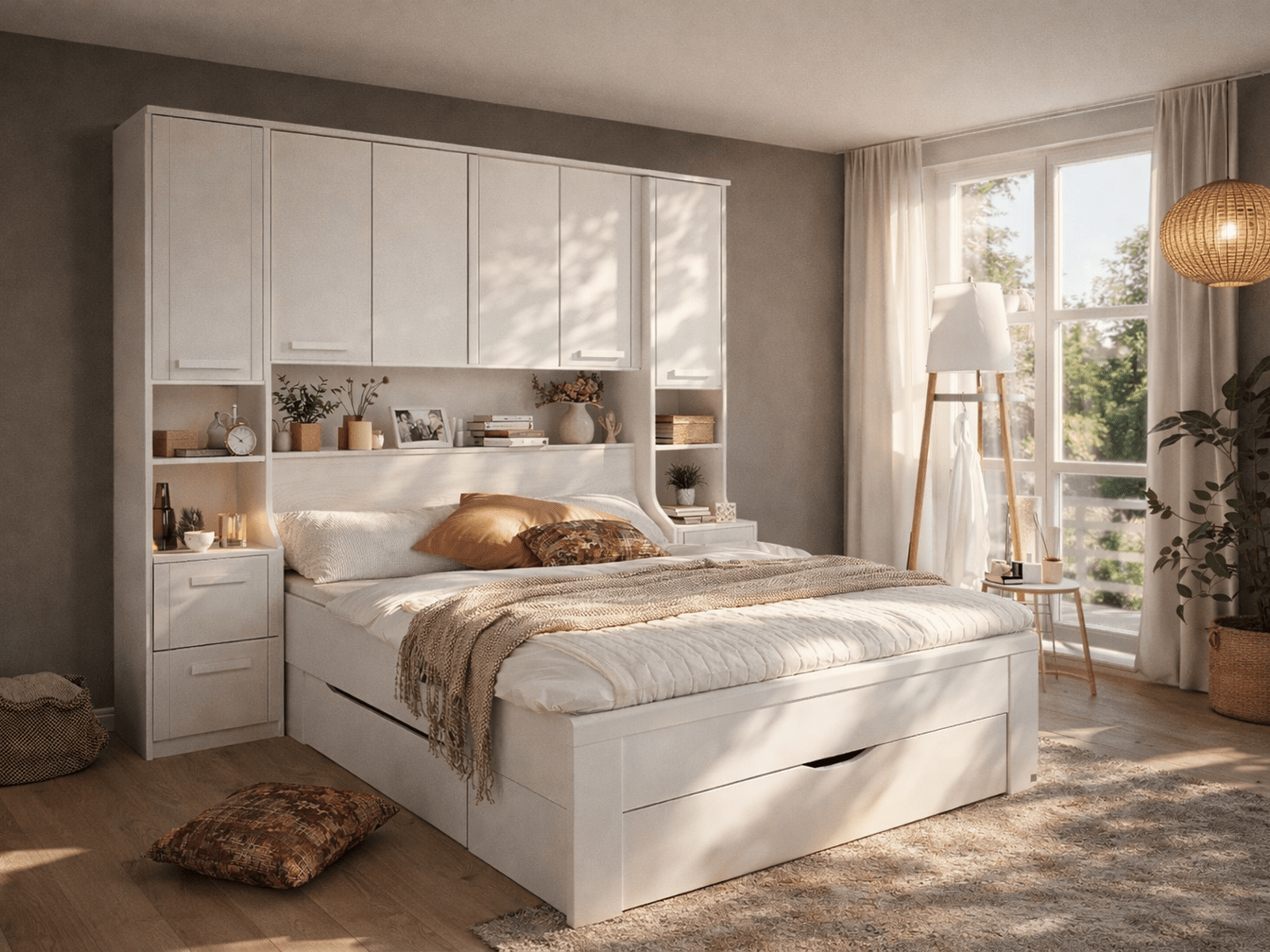 Lit pont RIGA 160x200 cm blanc avec tiroirs