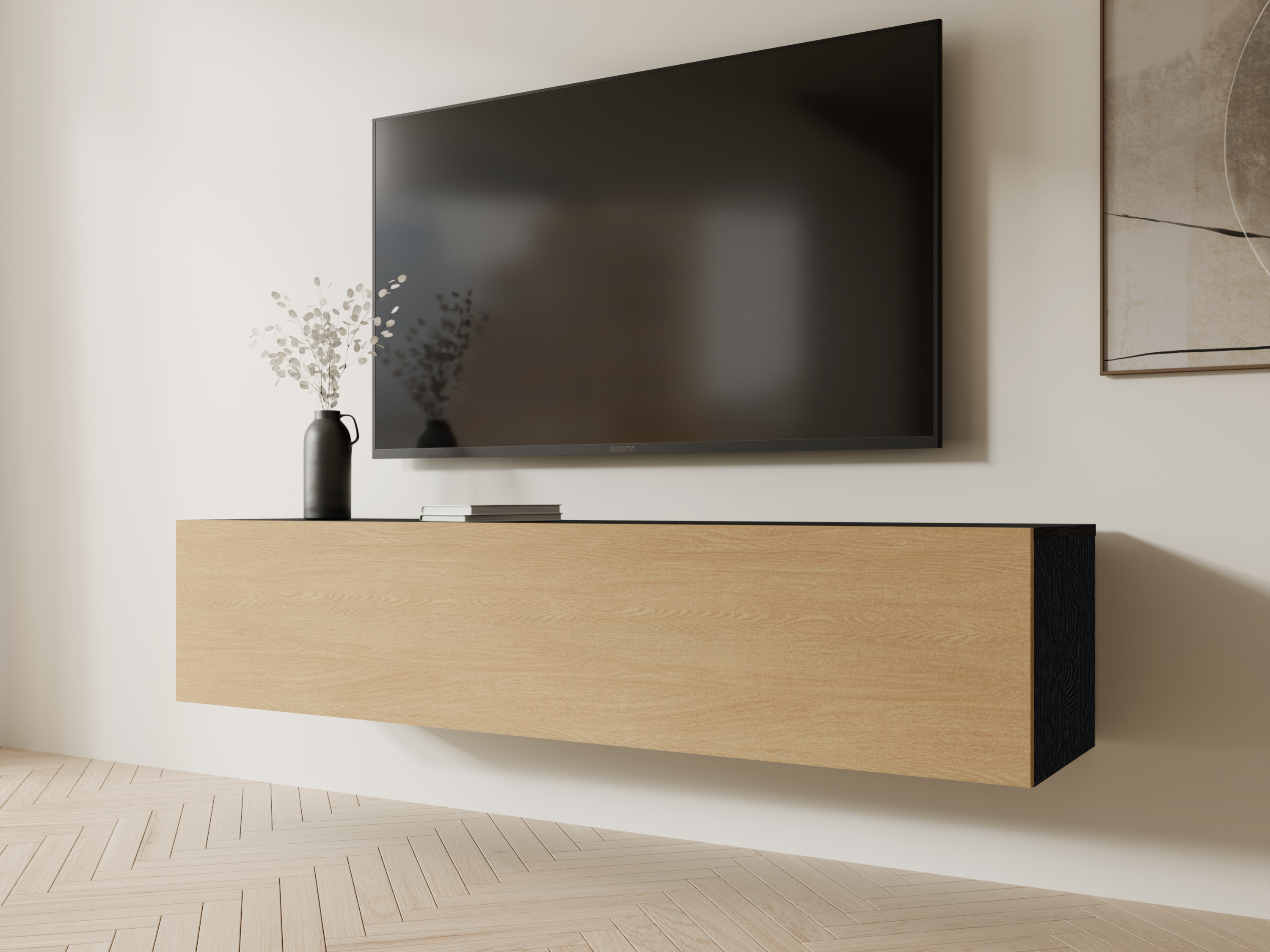 Meuble tv-hifi KINGSTON 1 porte battante 140 cm chêne noir/chêne